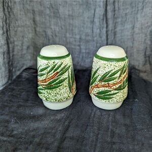Vintage Bamboo Salt And Pepper Shakers Set Ceramic Hand Painted